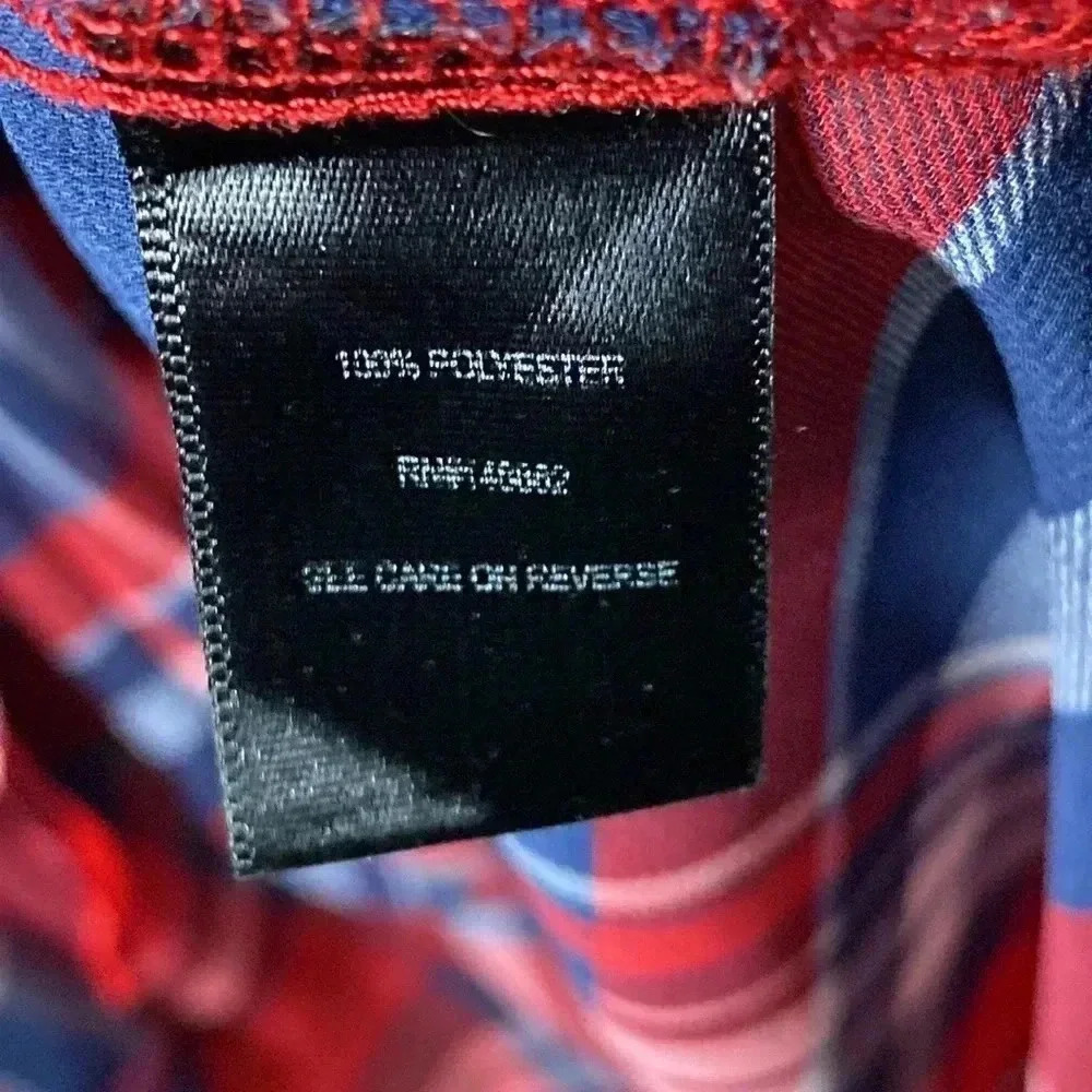 TORRID WO‎ SIZE 0/00 (10/12) LONG NAVY RED PLAID. SHEER OPEN FRONT DUSTER - Picture 7 of 10